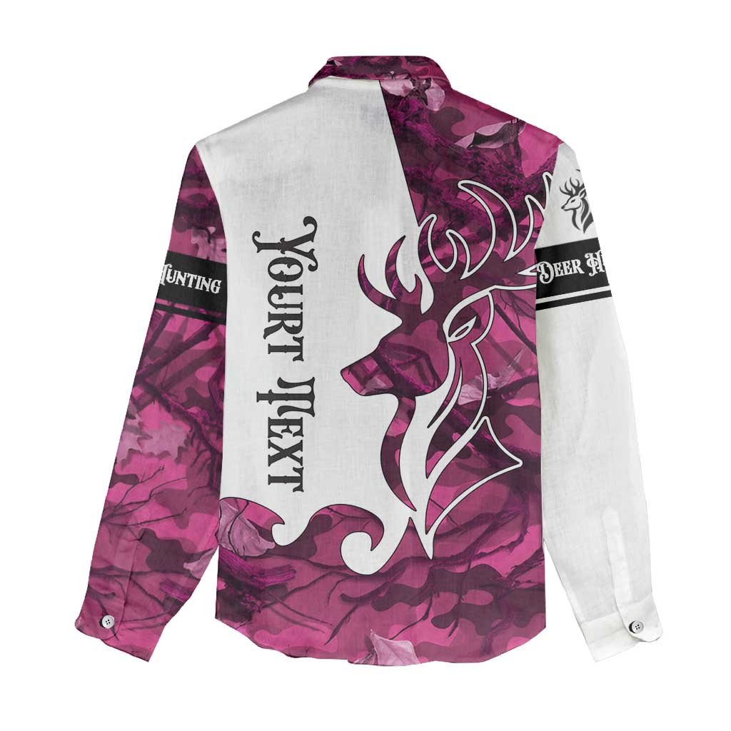 Pink Camo Customize Name Deer Hunting Women Casual Shirt Tribal Buck Silhouette - Wonder Print Shop
