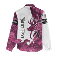 Pink Camo Customize Name Deer Hunting Women Casual Shirt Tribal Buck Silhouette - Wonder Print Shop