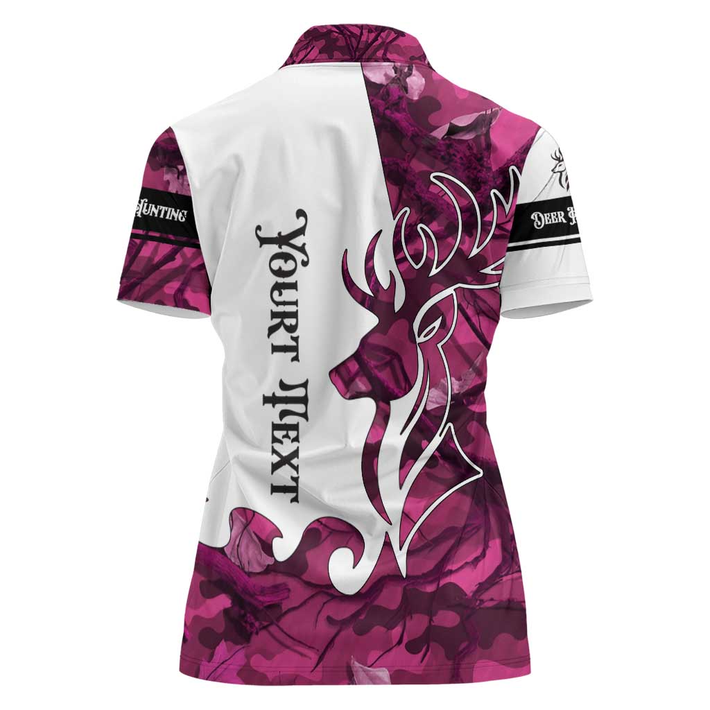 Pink Camo Customize Name Deer Hunting Women Polo Shirt Tribal Buck Silhouette - Wonder Print Shop
