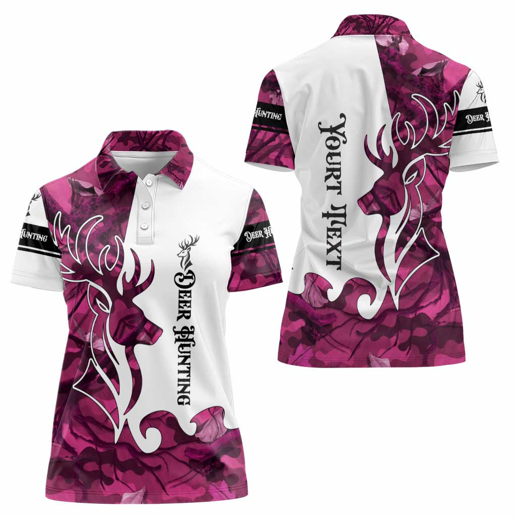 Pink Camo Customize Name Deer Hunting Women Polo Shirt Tribal Buck Silhouette - Wonder Print Shop