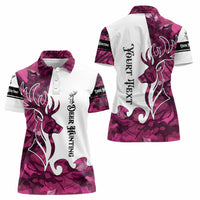 Pink Camo Customize Name Deer Hunting Women Polo Shirt Tribal Buck Silhouette - Wonder Print Shop