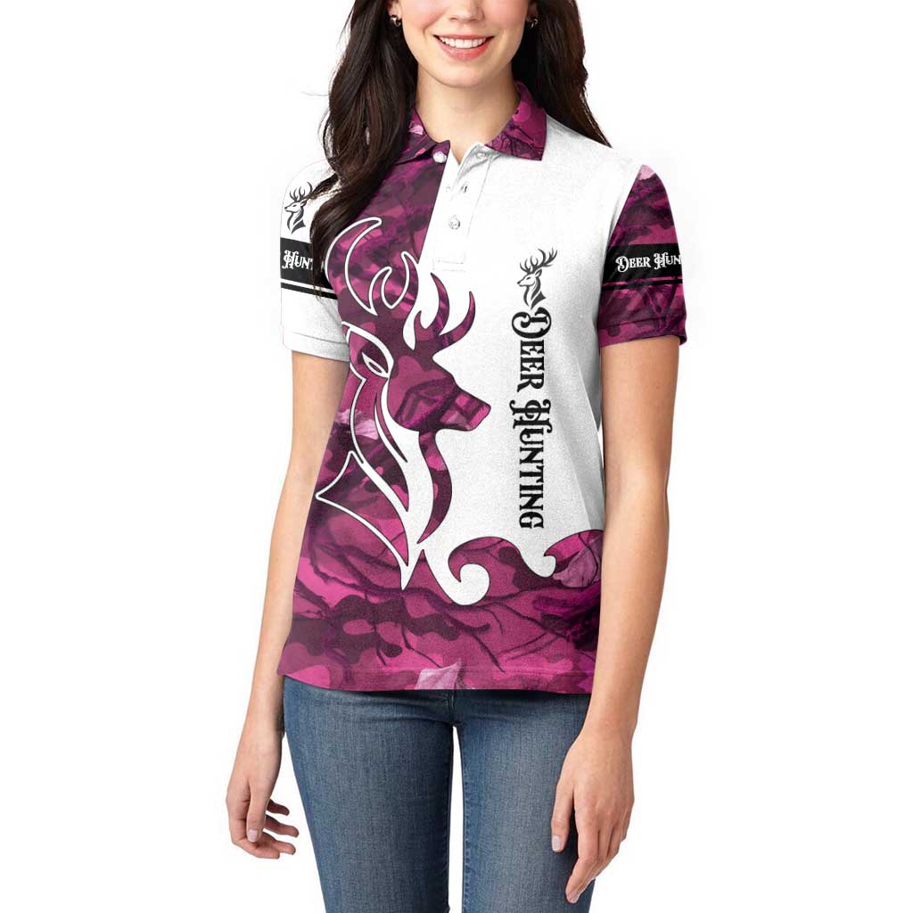Pink Camo Customize Name Deer Hunting Women Polo Shirt Tribal Buck Silhouette - Wonder Print Shop