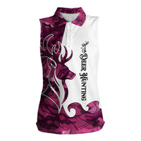 Pink Camo Customize Name Deer Hunting Women Sleeveless Polo Shirt Tribal Buck Silhouette - Wonder Print Shop