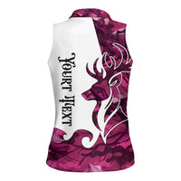 Pink Camo Customize Name Deer Hunting Women Sleeveless Polo Shirt Tribal Buck Silhouette - Wonder Print Shop