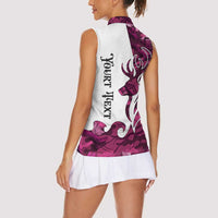 Pink Camo Customize Name Deer Hunting Women Sleeveless Polo Shirt Tribal Buck Silhouette - Wonder Print Shop