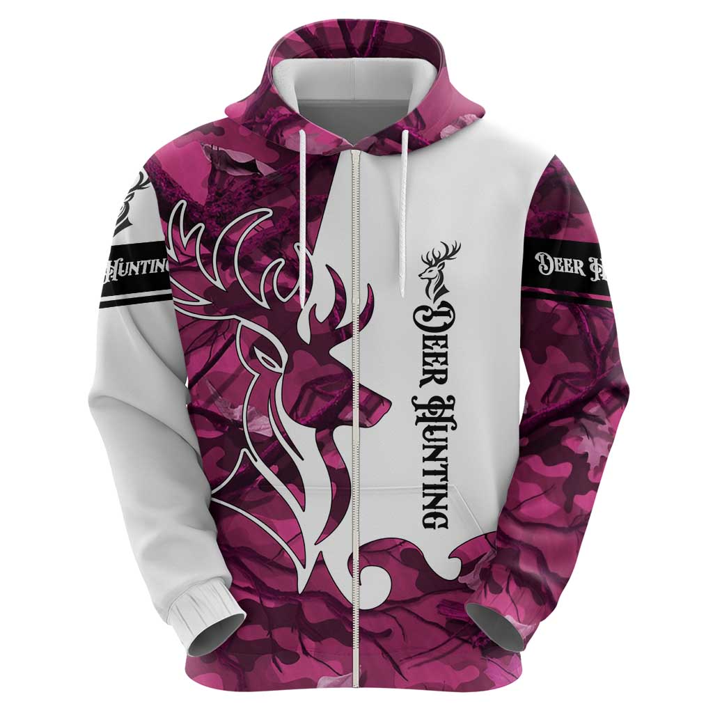 Pink Camo Customize Name Deer Hunting Zip Hoodie Tribal Buck Silhouette - Wonder Print Shop