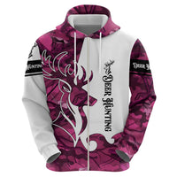 Pink Camo Customize Name Deer Hunting Zip Hoodie Tribal Buck Silhouette - Wonder Print Shop