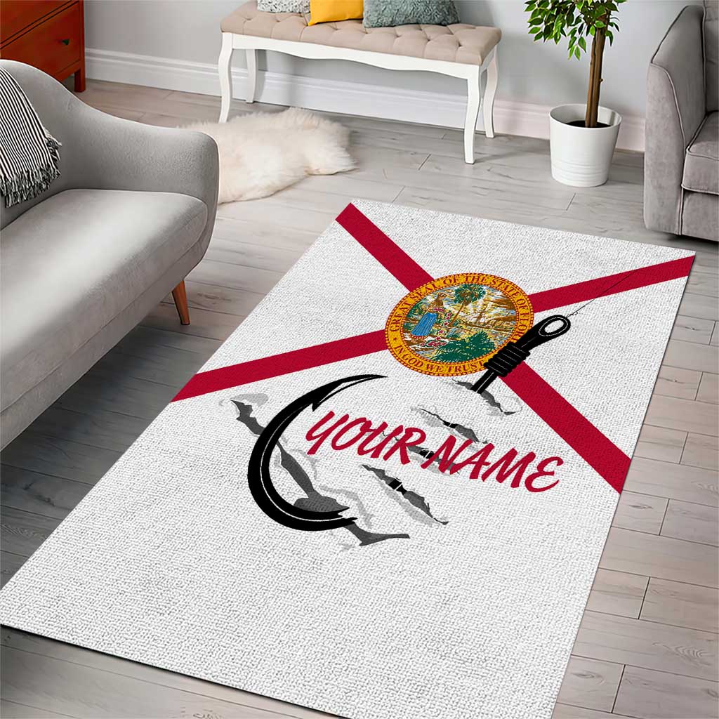 Flag Florida Fishing Area Rug Fish Hook Rip Detail and Custom Name Red Accent Design - Wonder Print Shop