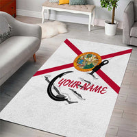 Flag Florida Fishing Area Rug Fish Hook Rip Detail and Custom Name Red Accent Design - Wonder Print Shop