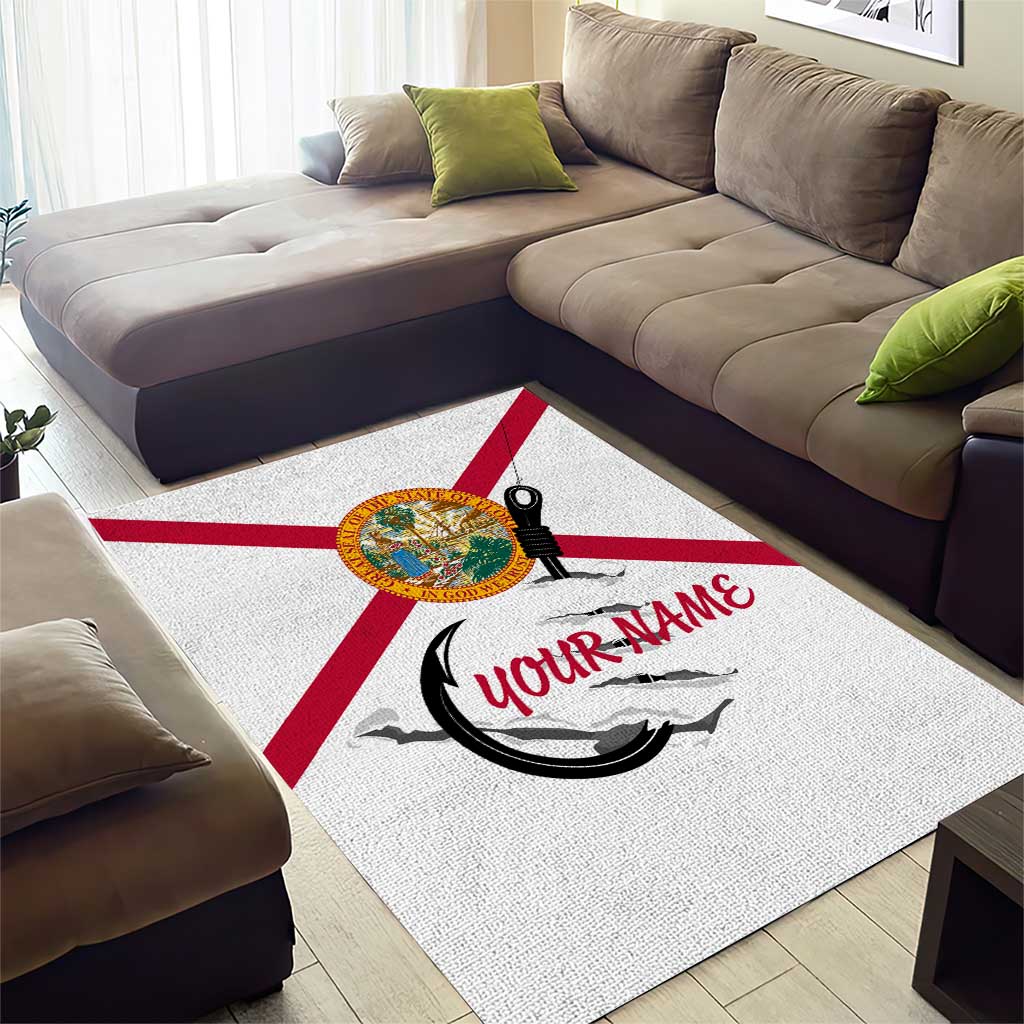 Flag Florida Fishing Area Rug Fish Hook Rip Detail and Custom Name Red Accent Design - Wonder Print Shop