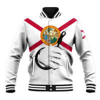 Flag Florida Fishing Baseball Jacket Fish Hook Rip Detail and Custom Name Red Accent Design - Wonder Print Shop