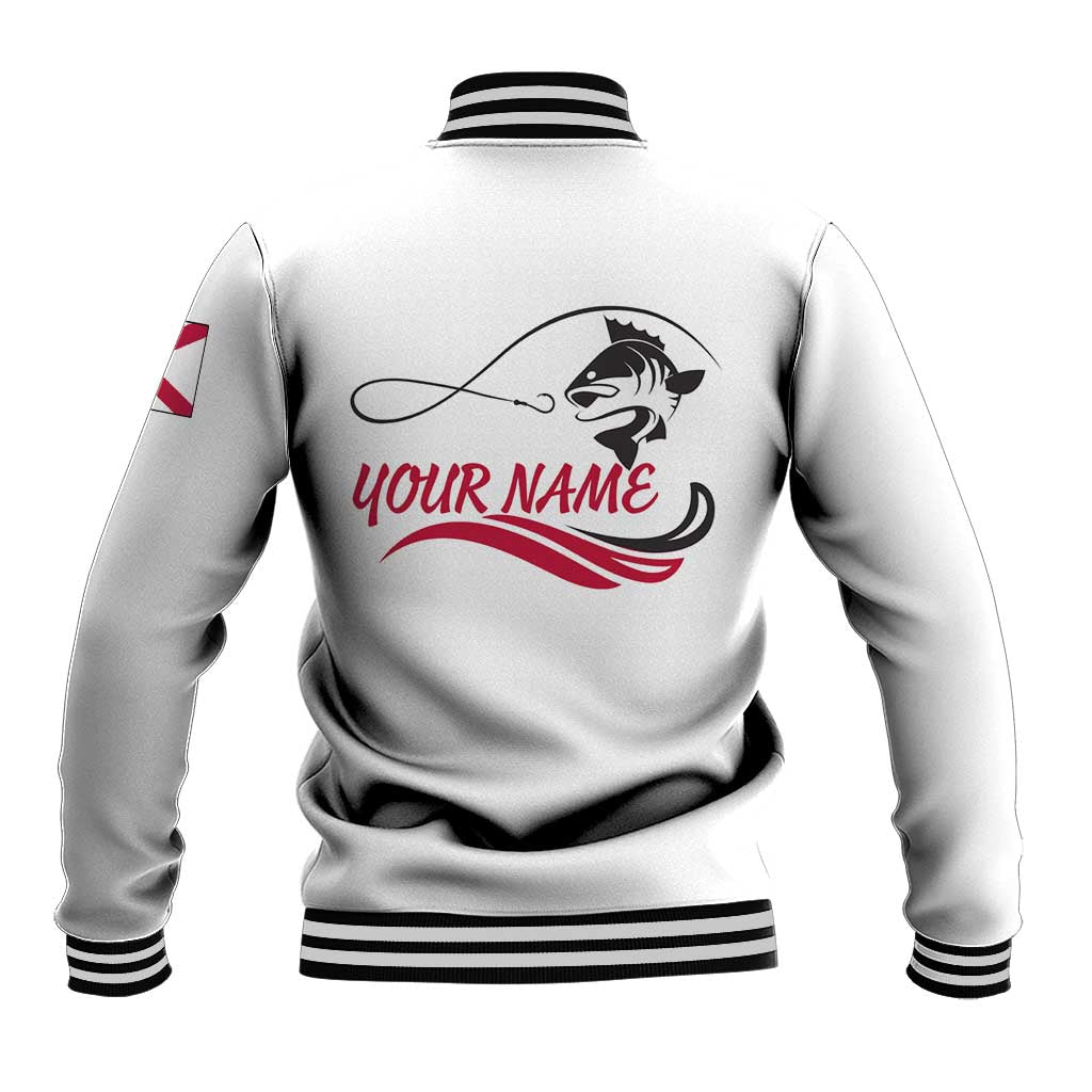 Flag Florida Fishing Baseball Jacket Fish Hook Rip Detail and Custom Name Red Accent Design - Wonder Print Shop