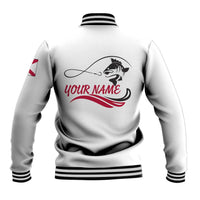 Flag Florida Fishing Baseball Jacket Fish Hook Rip Detail and Custom Name Red Accent Design - Wonder Print Shop