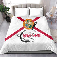 Flag Florida Fishing Bedding Set Fish Hook Rip Detail and Custom Name Red Accent Design - Wonder Print Shop
