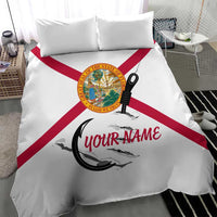 Flag Florida Fishing Bedding Set Fish Hook Rip Detail and Custom Name Red Accent Design - Wonder Print Shop