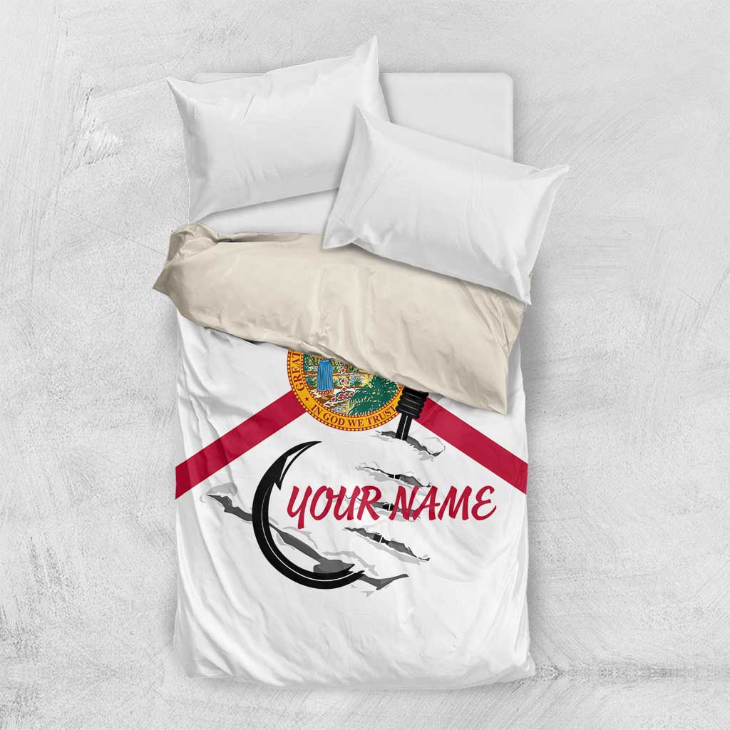 Flag Florida Fishing Bedding Set Fish Hook Rip Detail and Custom Name Red Accent Design - Wonder Print Shop