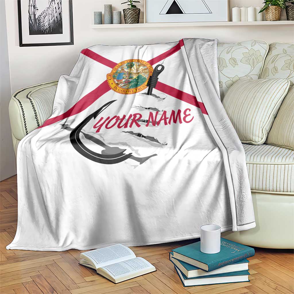 Flag Florida Fishing Blanket Fish Hook Rip Detail and Custom Name Red Accent Design - Wonder Print Shop