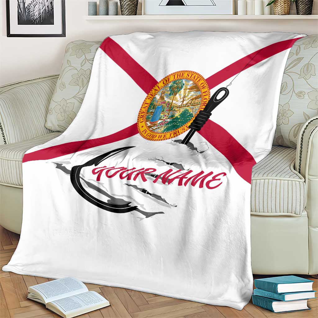 Flag Florida Fishing Blanket Fish Hook Rip Detail and Custom Name Red Accent Design - Wonder Print Shop