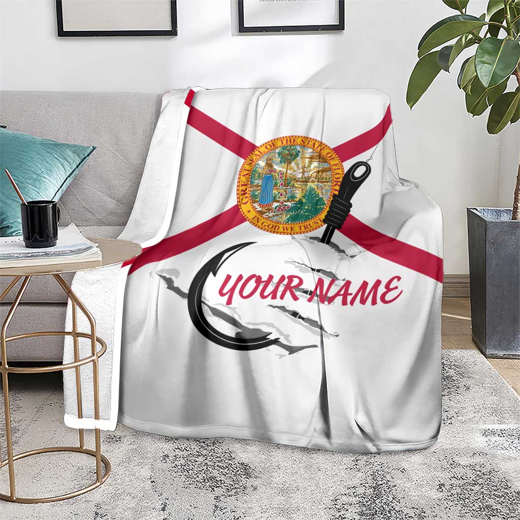 Flag Florida Fishing Blanket Fish Hook Rip Detail and Custom Name Red Accent Design - Wonder Print Shop