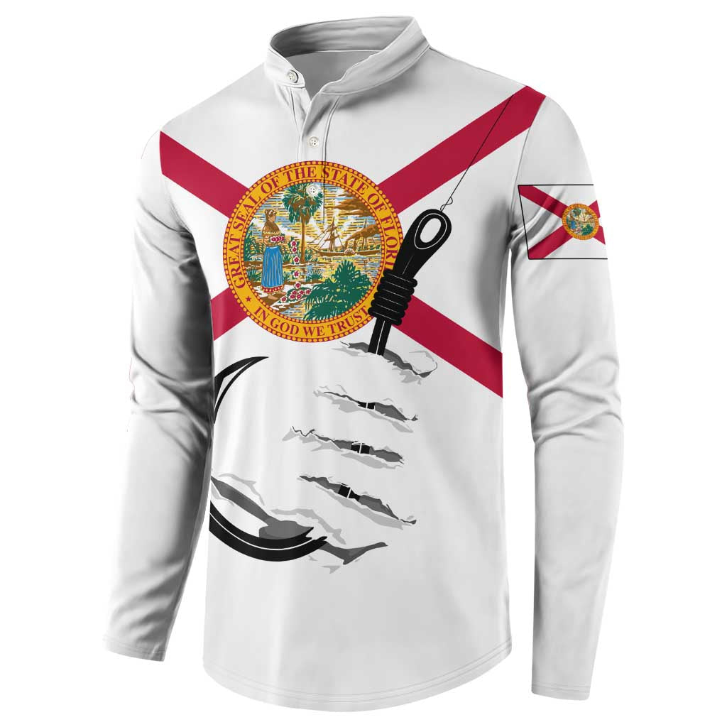 Flag Florida Fishing Button Sweatshirt Fish Hook Rip Detail and Custom Name Red Accent Design - Wonder Print Shop