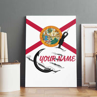 Flag Florida Fishing Canvas Wall Art Fish Hook Rip Detail and Custom Name Red Accent Design - Wonder Print Shop