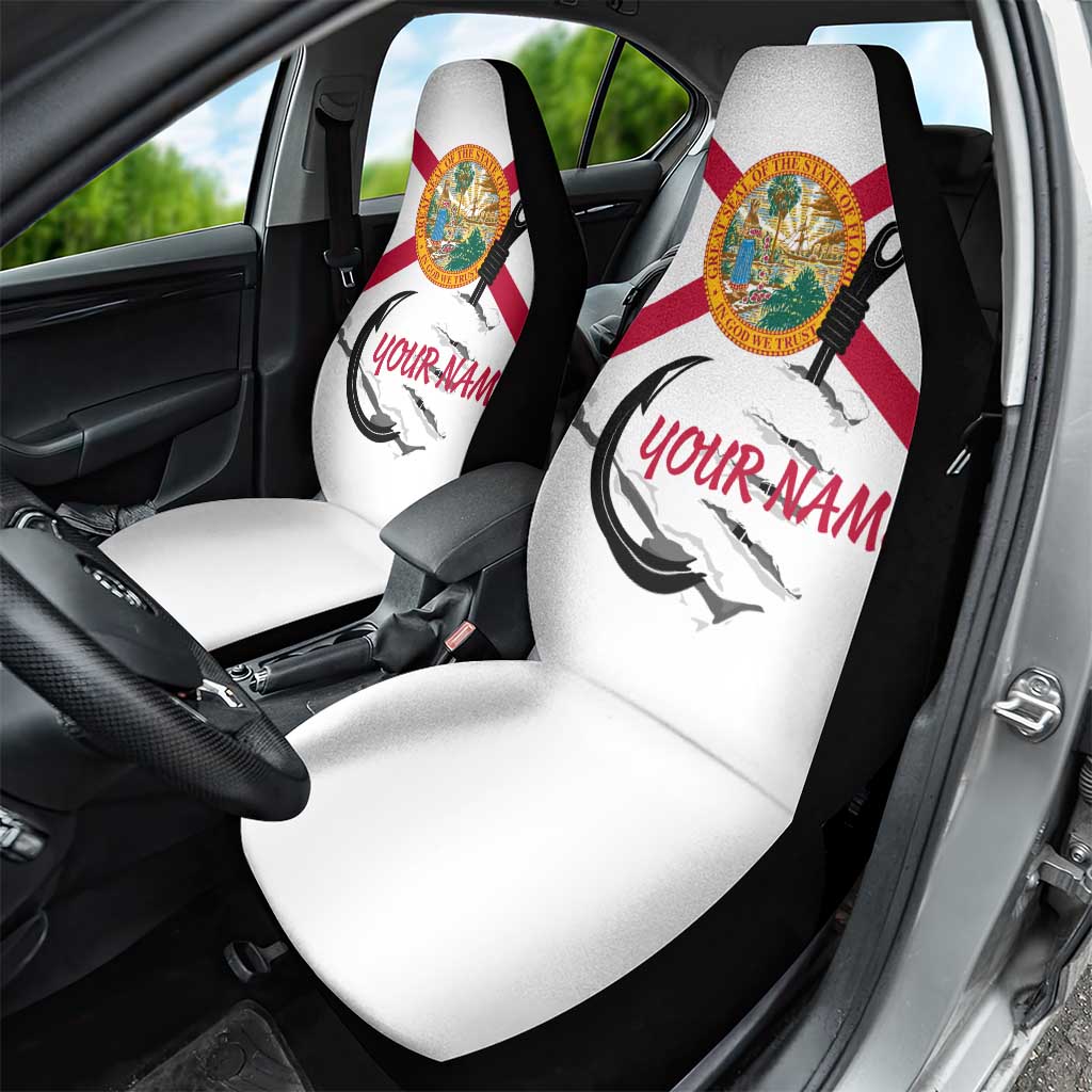 Flag Florida Fishing Car Seat Cover Fish Hook Rip Detail and Custom Name Red Accent Design - Wonder Print Shop