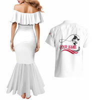 Flag Florida Fishing Couples Matching Mermaid Dress and Hawaiian Shirt Fish Hook Rip Detail and Custom Name Red Accent Design - Wonder Print Shop