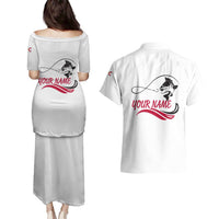 Flag Florida Fishing Couples Matching Puletasi and Hawaiian Shirt Fish Hook Rip Detail and Custom Name Red Accent Design - Wonder Print Shop