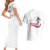 Flag Florida Fishing Couples Matching Short Sleeve Bodycon Dress and Hawaiian Shirt Fish Hook Rip Detail and Custom Name Red Accent Design - Wonder Print Shop