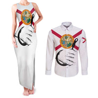 Flag Florida Fishing Couples Matching Tank Maxi Dress and Long Sleeve Button Shirt Fish Hook Rip Detail and Custom Name Red Accent Design - Wonder Print Shop