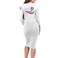 Flag Florida Fishing Family Matching Long Sleeve Bodycon Dress and Hawaiian Shirt Fish Hook Rip Detail and Custom Name Red Accent Design - Wonder Print Shop