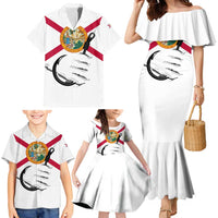 Flag Florida Fishing Family Matching Mermaid Dress and Hawaiian Shirt Fish Hook Rip Detail and Custom Name Red Accent Design - Wonder Print Shop