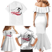Flag Florida Fishing Family Matching Mermaid Dress and Hawaiian Shirt Fish Hook Rip Detail and Custom Name Red Accent Design - Wonder Print Shop