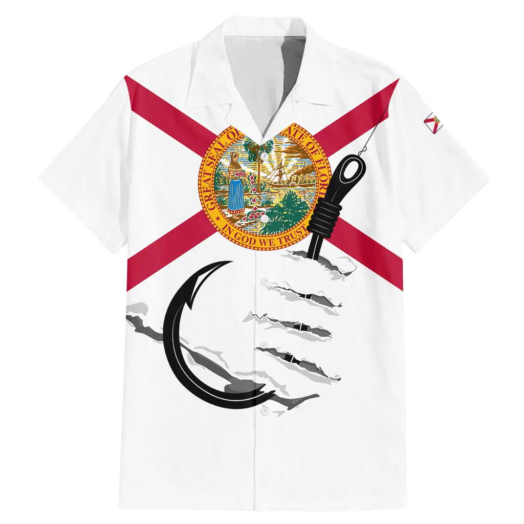 Flag Florida Fishing Family Matching Mermaid Dress and Hawaiian Shirt Fish Hook Rip Detail and Custom Name Red Accent Design - Wonder Print Shop