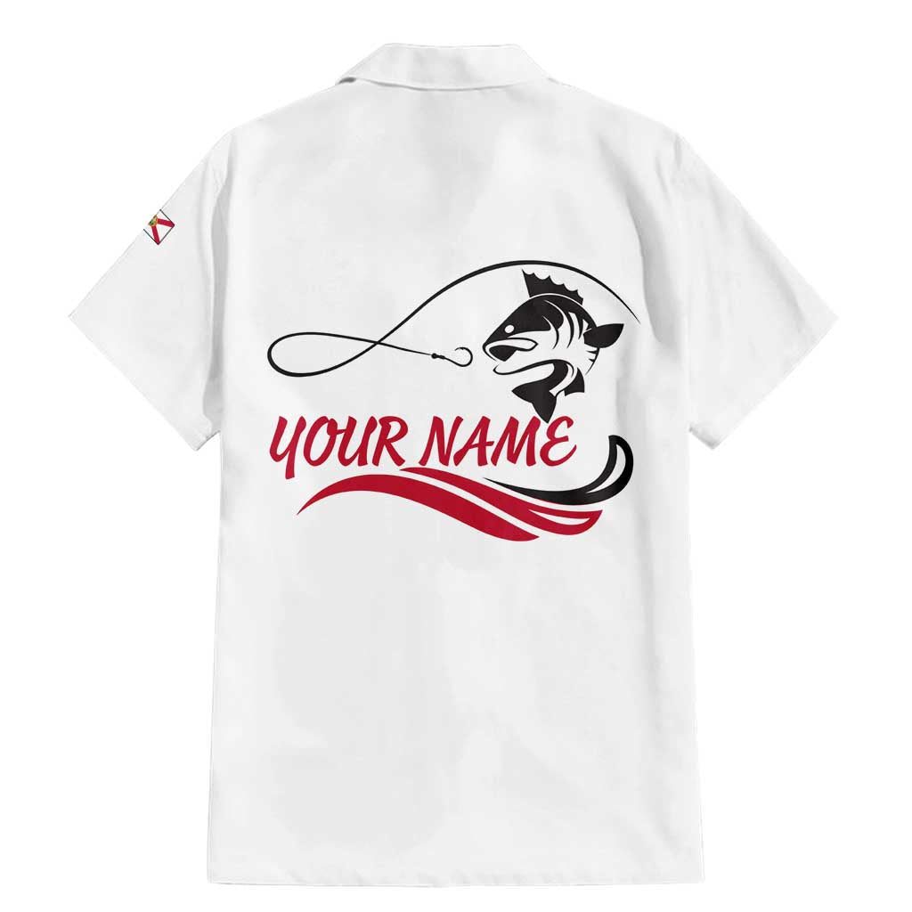 Flag Florida Fishing Family Matching Mermaid Dress and Hawaiian Shirt Fish Hook Rip Detail and Custom Name Red Accent Design - Wonder Print Shop