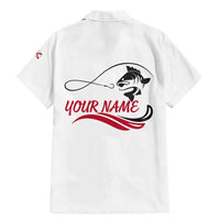 Flag Florida Fishing Family Matching Mermaid Dress and Hawaiian Shirt Fish Hook Rip Detail and Custom Name Red Accent Design - Wonder Print Shop