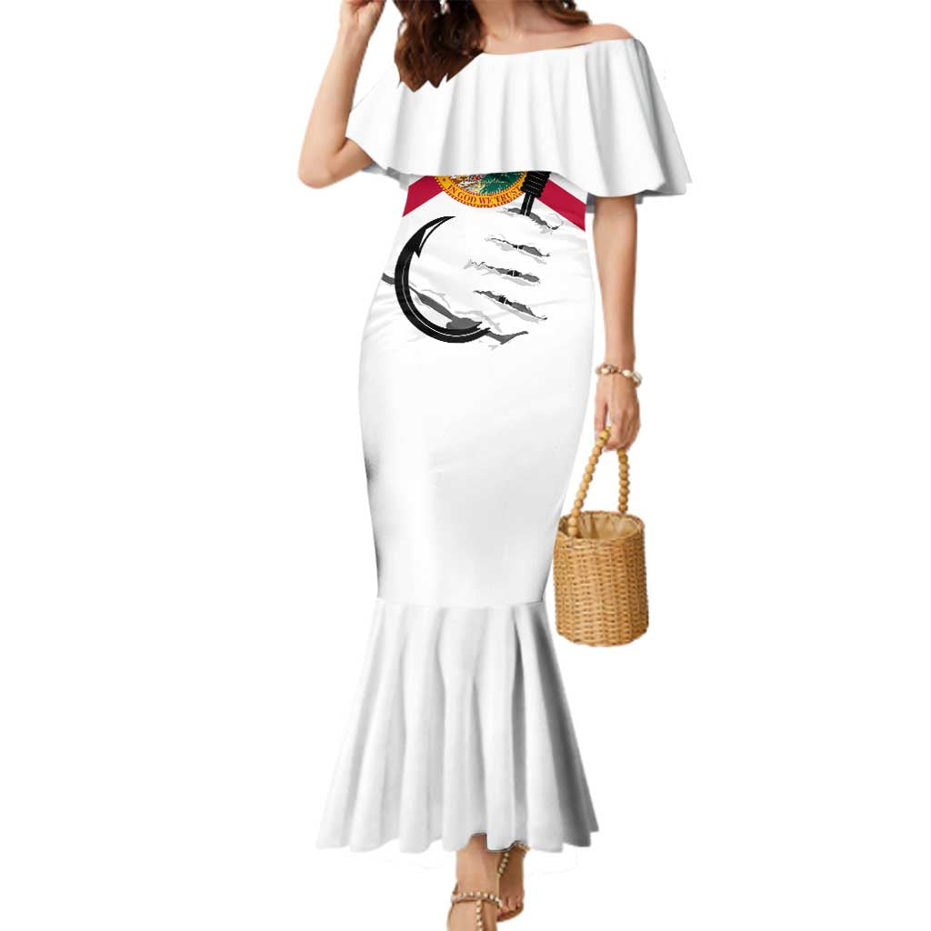 Flag Florida Fishing Family Matching Mermaid Dress and Hawaiian Shirt Fish Hook Rip Detail and Custom Name Red Accent Design - Wonder Print Shop