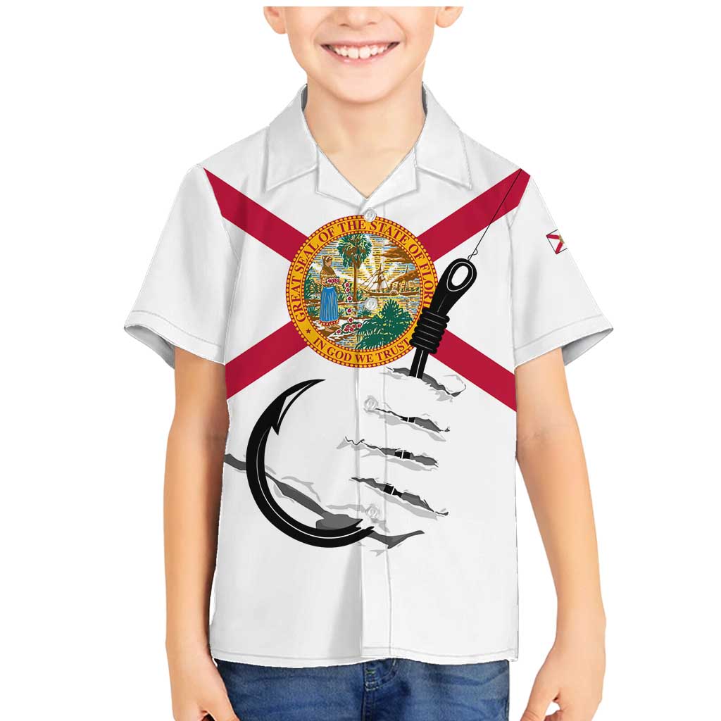 Flag Florida Fishing Family Matching Mermaid Dress and Hawaiian Shirt Fish Hook Rip Detail and Custom Name Red Accent Design - Wonder Print Shop