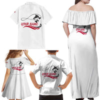 Flag Florida Fishing Family Matching Off Shoulder Maxi Dress and Hawaiian Shirt Fish Hook Rip Detail and Custom Name Red Accent Design - Wonder Print Shop