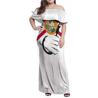 Flag Florida Fishing Family Matching Off Shoulder Maxi Dress and Hawaiian Shirt Fish Hook Rip Detail and Custom Name Red Accent Design - Wonder Print Shop