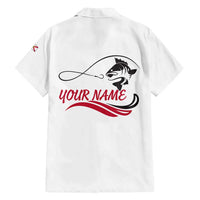 Flag Florida Fishing Family Matching Off Shoulder Short Dress and Hawaiian Shirt Fish Hook Rip Detail and Custom Name Red Accent Design - Wonder Print Shop