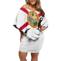 Flag Florida Fishing Family Matching Off Shoulder Short Dress and Hawaiian Shirt Fish Hook Rip Detail and Custom Name Red Accent Design - Wonder Print Shop