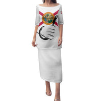 Flag Florida Fishing Family Matching Puletasi and Hawaiian Shirt Fish Hook Rip Detail and Custom Name Red Accent Design - Wonder Print Shop