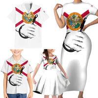 Flag Florida Fishing Family Matching Short Sleeve Bodycon Dress and Hawaiian Shirt Fish Hook Rip Detail and Custom Name Red Accent Design - Wonder Print Shop
