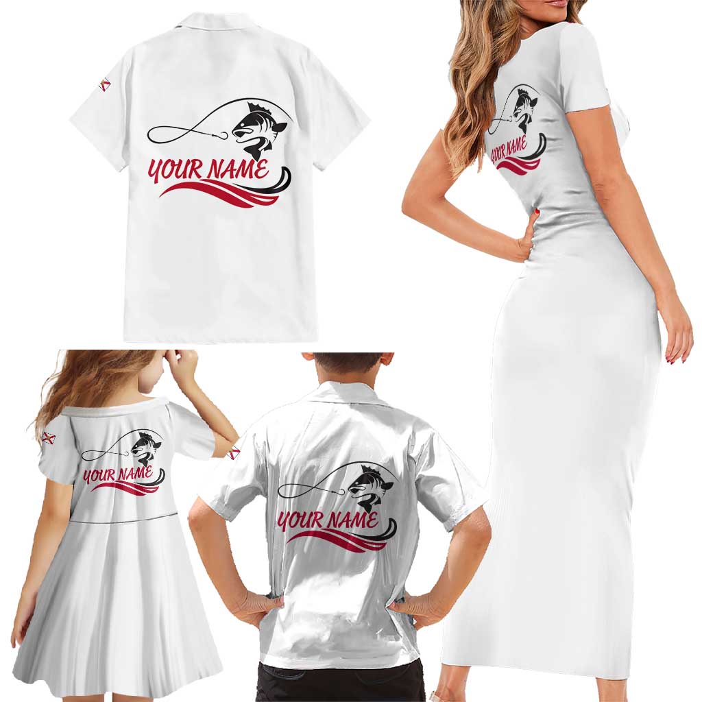 Flag Florida Fishing Family Matching Short Sleeve Bodycon Dress and Hawaiian Shirt Fish Hook Rip Detail and Custom Name Red Accent Design - Wonder Print Shop