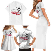Flag Florida Fishing Family Matching Short Sleeve Bodycon Dress and Hawaiian Shirt Fish Hook Rip Detail and Custom Name Red Accent Design - Wonder Print Shop
