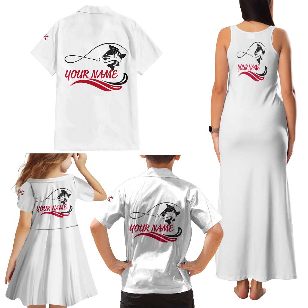 Flag Florida Fishing Family Matching Tank Maxi Dress and Hawaiian Shirt Fish Hook Rip Detail and Custom Name Red Accent Design - Wonder Print Shop