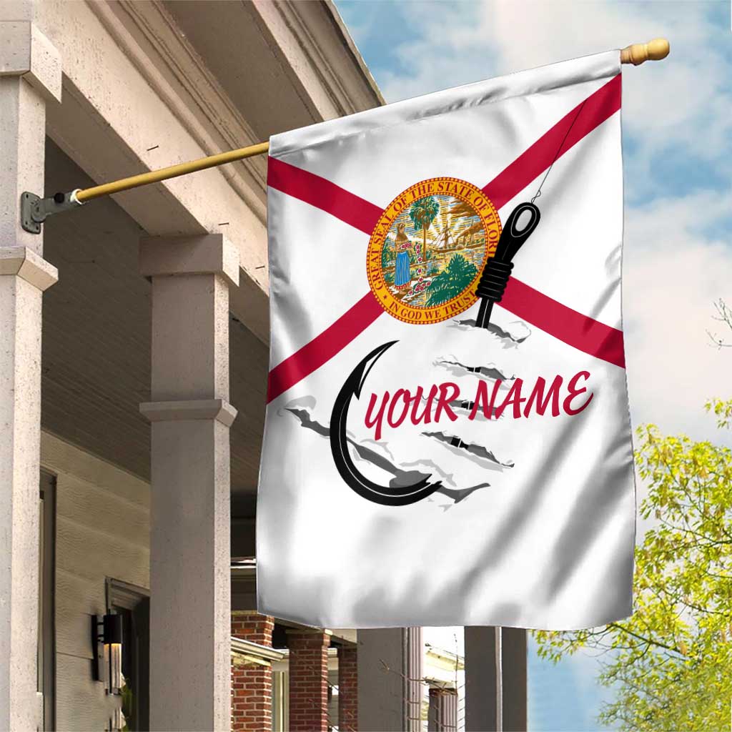 Flag Florida Fishing Garden Flag Fish Hook Rip Detail and Custom Name Red Accent Design - Wonder Print Shop