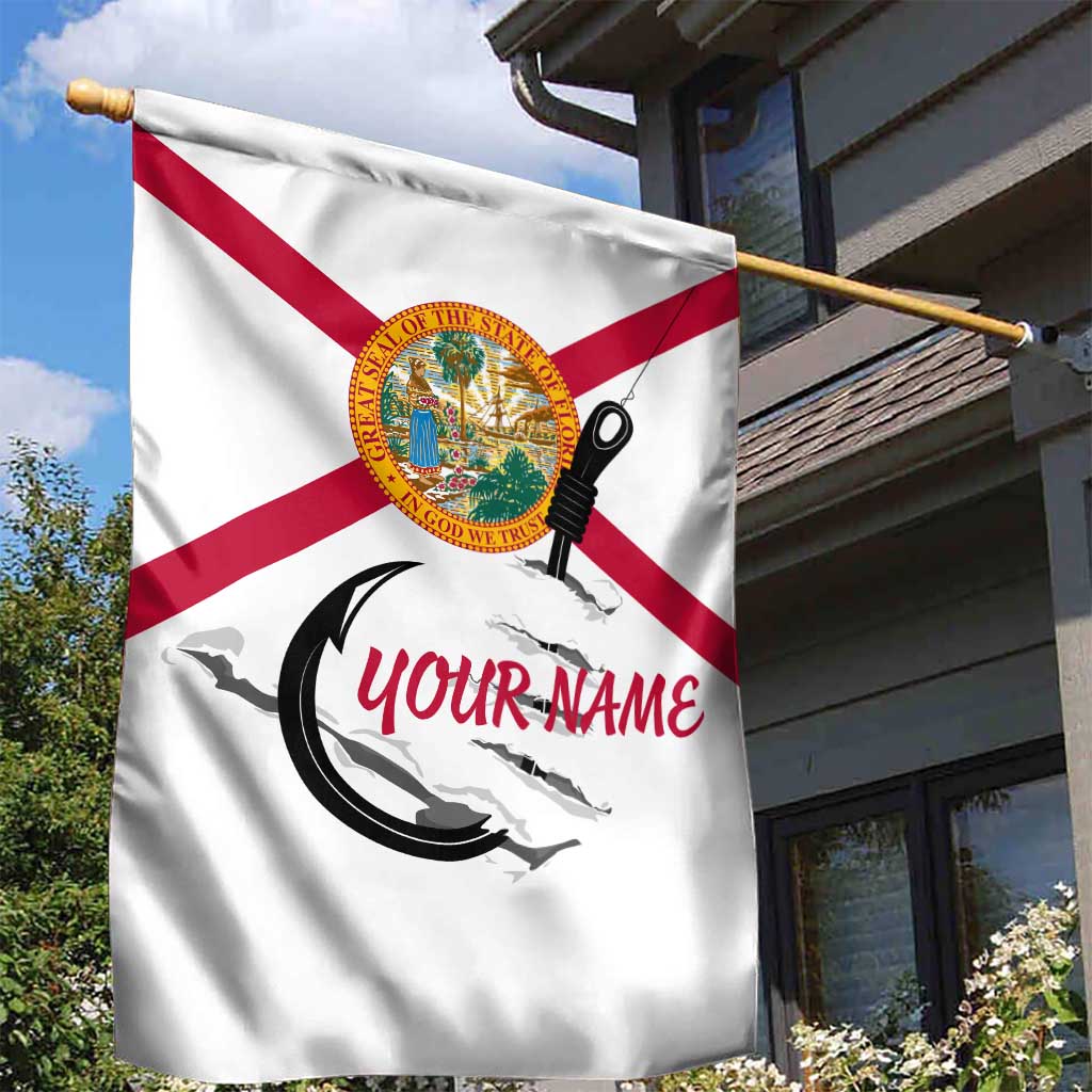 Flag Florida Fishing Garden Flag Fish Hook Rip Detail and Custom Name Red Accent Design - Wonder Print Shop