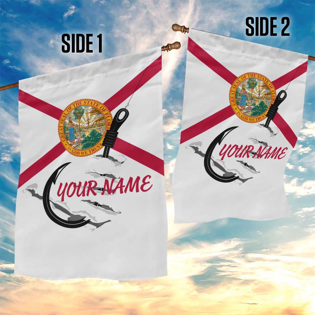 Flag Florida Fishing Garden Flag Fish Hook Rip Detail and Custom Name Red Accent Design - Wonder Print Shop